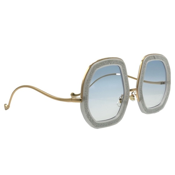 6177 | White/Blue Lens Large Ladies Sunglasses with Glitter Accent - Picture 2 of 5